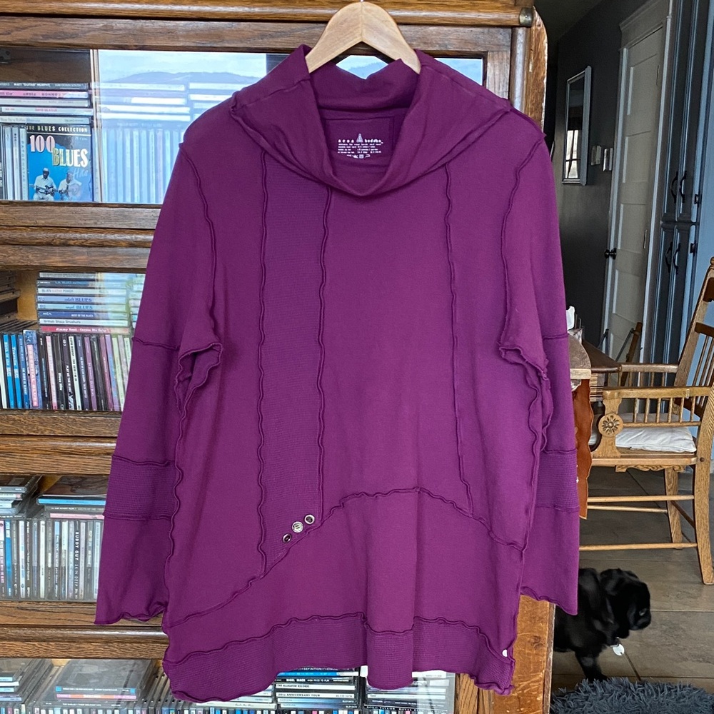 NEON BUDDHA Lagenlook  Purple Long-Sleeve Tunic Seam and Button Detailing Size L